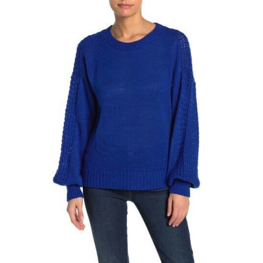 NEW Abound M Crew Neck Sweater Pullover Blouson Long sleeves in Blue Clemantis